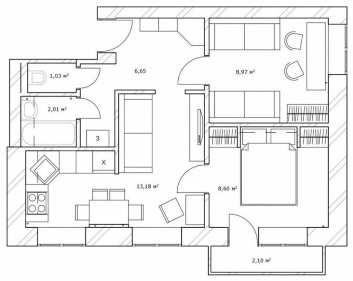 remodelación de un apartamento de dos habitaciones en Jruschov
