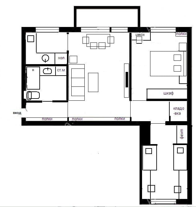 ombygning af en tre-værelses lejlighed i Khrushchev