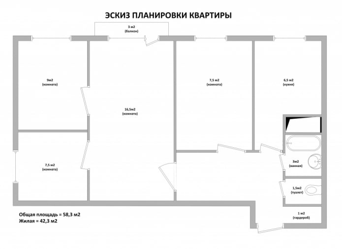 prestavba štvorizbového bytu v Chruščov