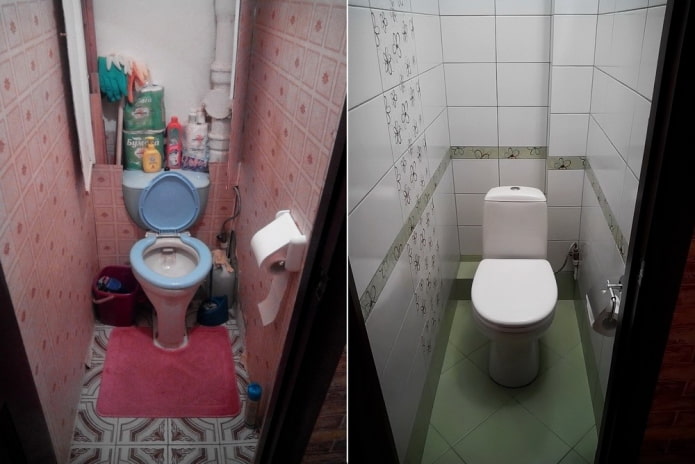 Fotografie před a po opravě toalety