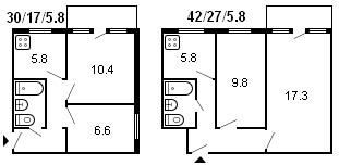 2 odalı bir Kruşçev binasının düzeni, seri 464