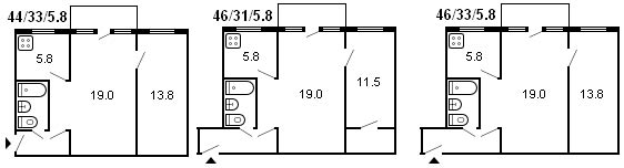 2 odalı bir Kruşçev binasının düzeni, seri 464