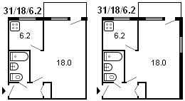layout af 1-værelse Khrushchev, serie 1-335