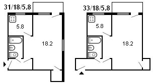 تخطيط غرفة خروتشوف من غرفة واحدة ، سلسلة 434 ، 1959