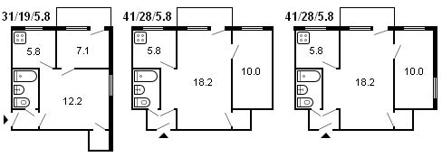indeling van een Chroesjtsjovgebouw met 2 kamers, serie 434, 1959
