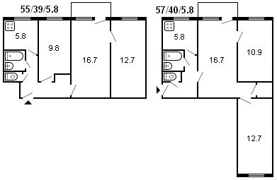 מתווה בניין חרושצ'וב בן 3 חדרים, סדרה 434, 1961
