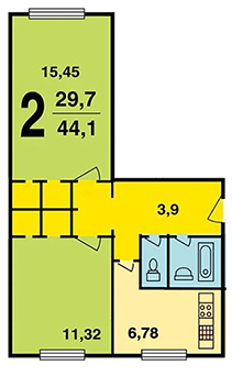 lay-out van een 2-kamer Chroesjtsjov, K-7-serie