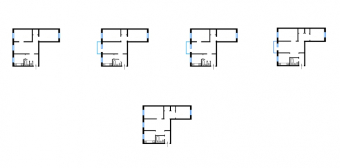 layout di appartamenti di 3 locali nella serie di edifici 438