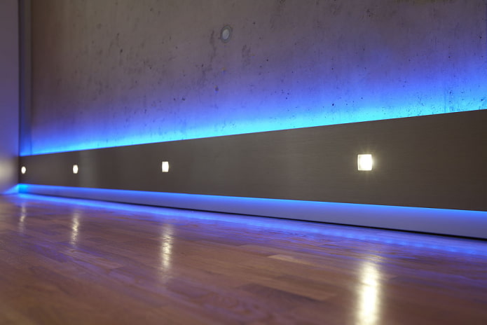 podlahové osvetlenie s neónovou šnúrou v interiéri