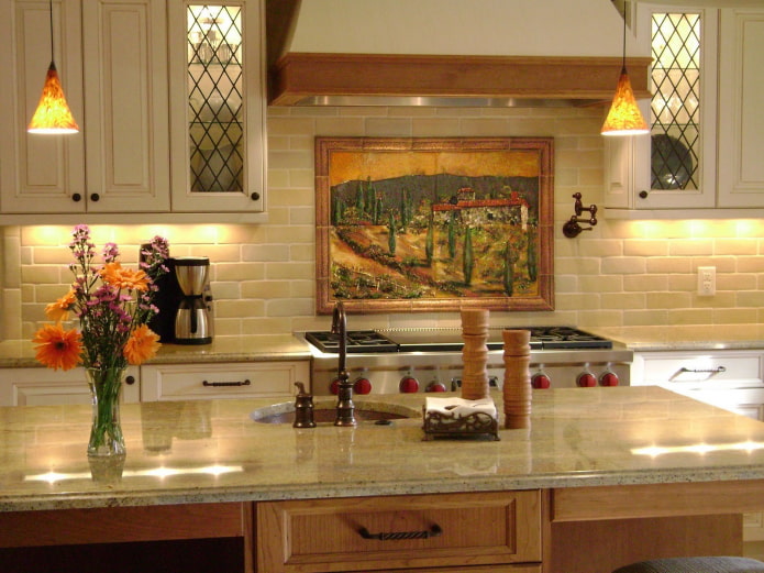 bakstenen panelen in het interieur van de keuken