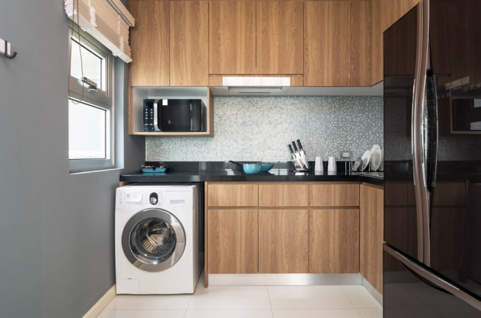 6 vierkante keuken met wasmachine