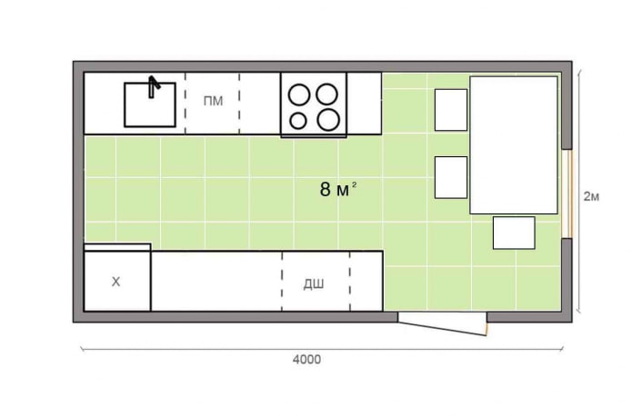 8 m2 alana sahip mutfak düzeni
