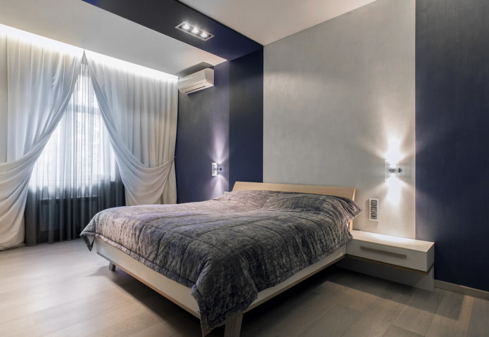 mavi-gri yatak odası tasarımı