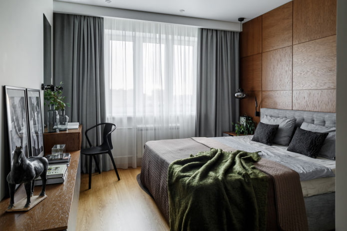šedo-hnědý design ložnice
