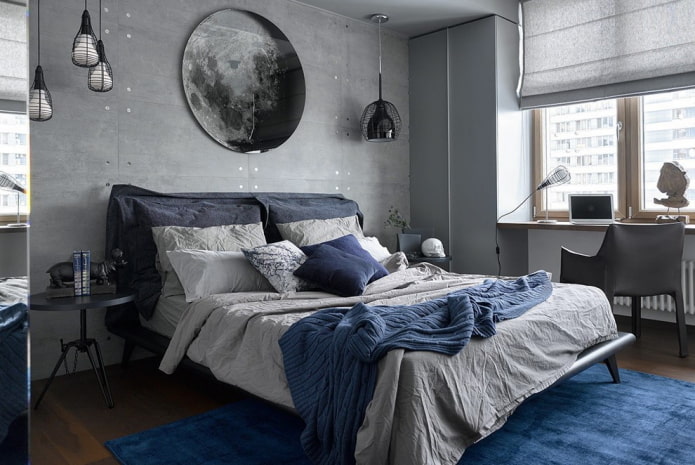 design della camera da letto grigio-blu