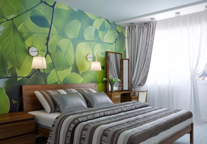 غرفة نوم داخلية باللون الرمادي والأخضر