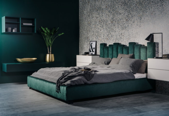 сиво-зелен интериор на спалнята