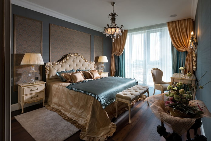 parlak desenli gri yatak odası