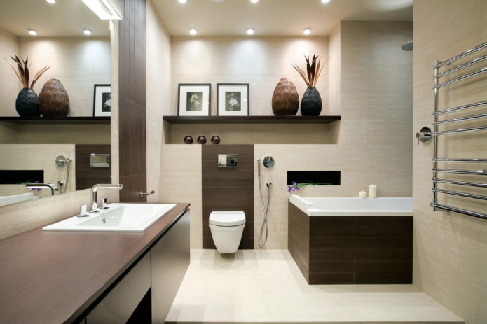 dekor a osvetlenie v kúpeľni v štýle minimalizmu