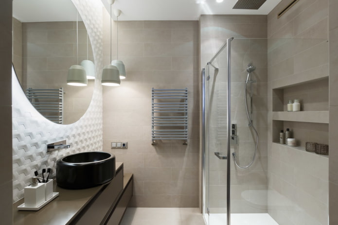 decor și iluminat în baie în stilul minimalismului