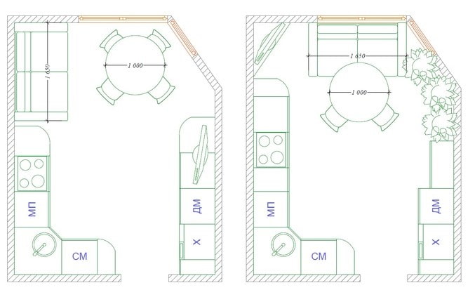 układ kuchni o powierzchni 10 kwadratów
