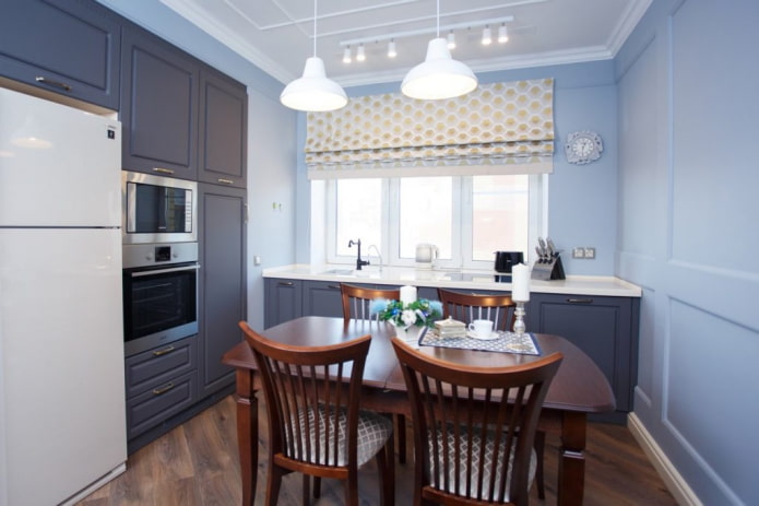 sự phối màu của nội thất nhà bếp với diện tích 10 sq.