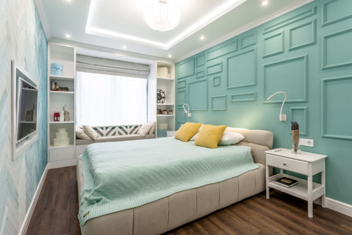 sypialnia w turkusowych kolorach