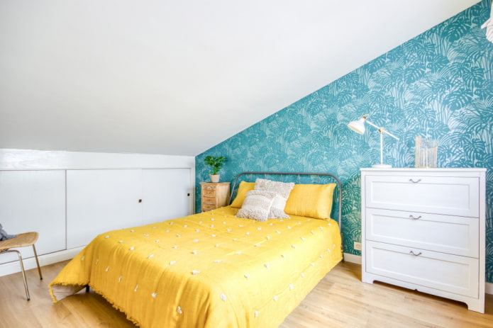 hàng dệt may và trang trí trong phòng ngủ màu ngọc lam