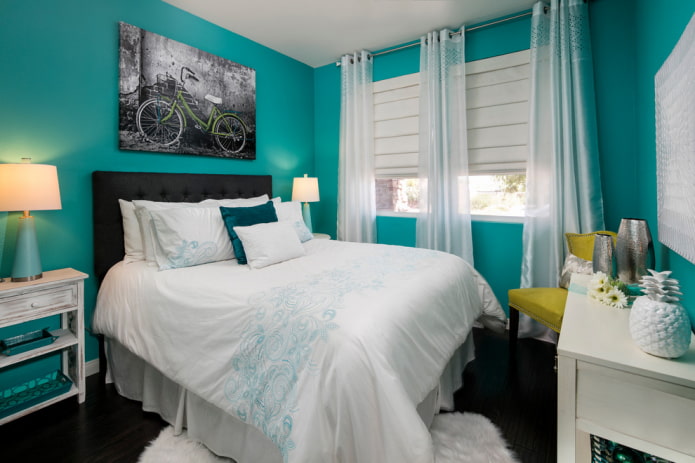 textiel en decor in de turquoise slaapkamer