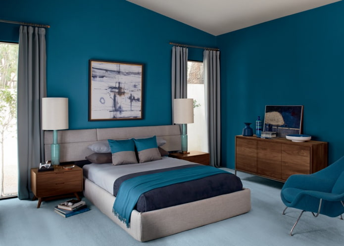 đồ nội thất trong phòng ngủ màu xanh ngọc