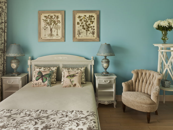 phòng ngủ màu ngọc lam theo phong cách Provence