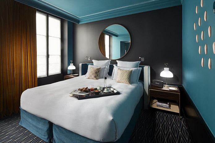 phòng ngủ màu xanh ngọc theo phong cách hiện đại