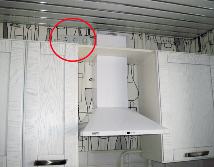 Les prises sont visibles au-dessus de l'armoire