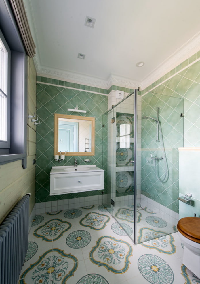 חדר מקלחת בצבעי טורקיז