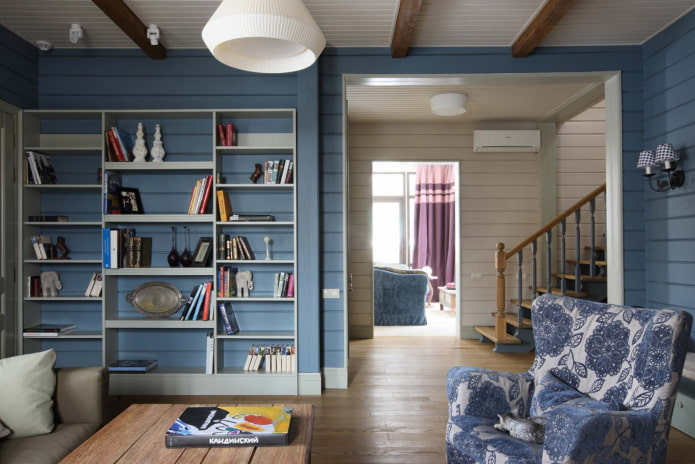 obývací pokoj v modré barvě