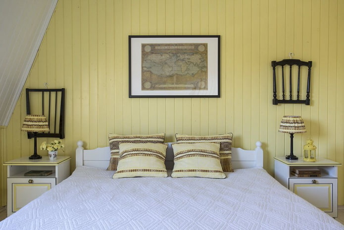 dormitor în tonuri galbene