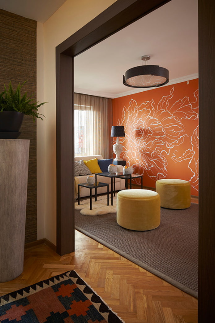 oranžová obývacia izba