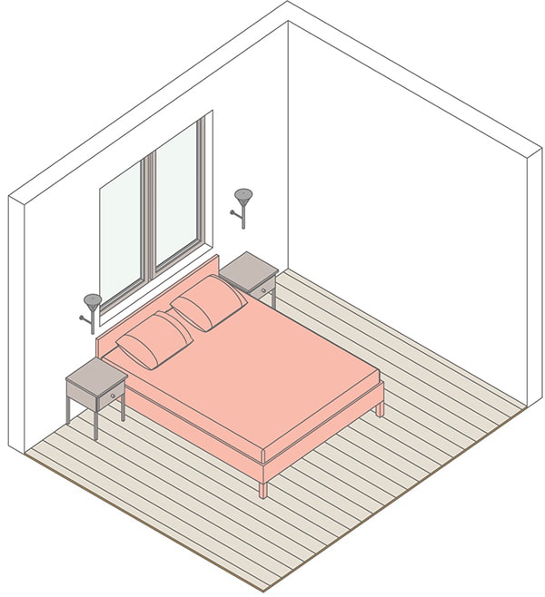 Disposizione di una camera da letto con un letto vicino alla finestra