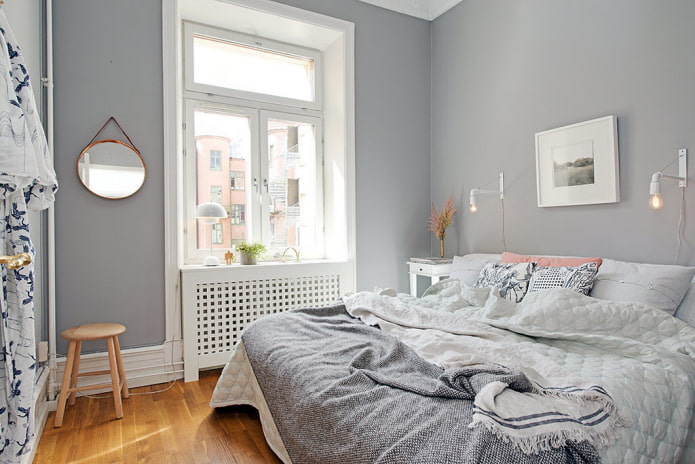 Phòng ngủ nhỏ màu xám