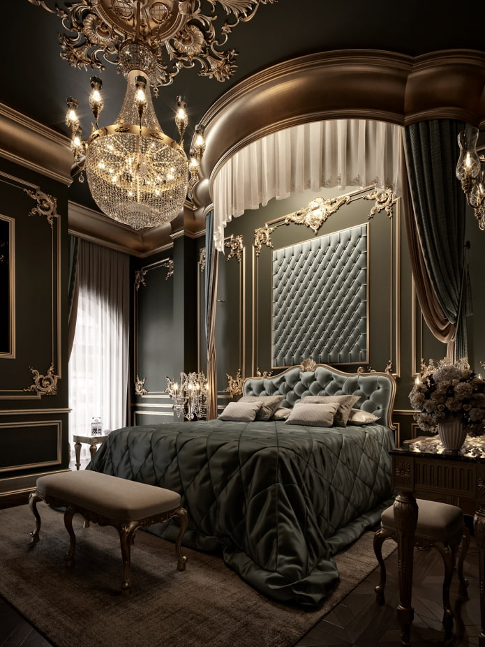 ciemna klasyczna sypialnia
