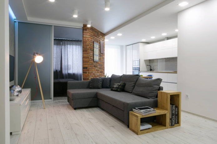Appartamento con una camera da letto nello stile del minimalismo