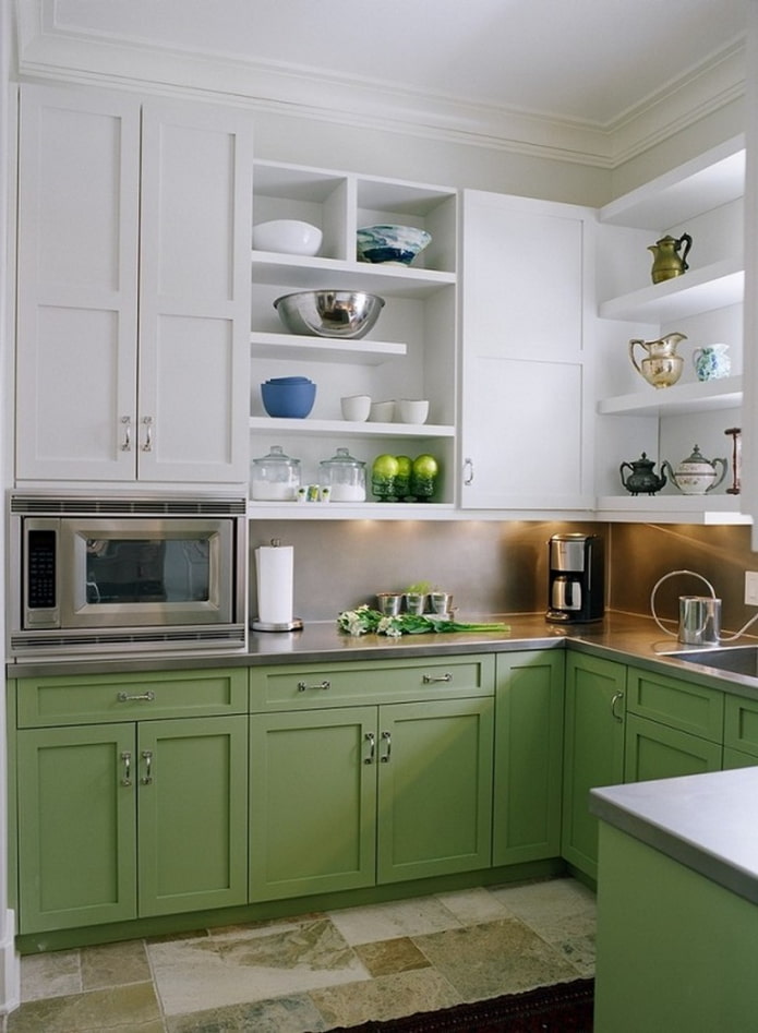 balta un zaļa virtuve