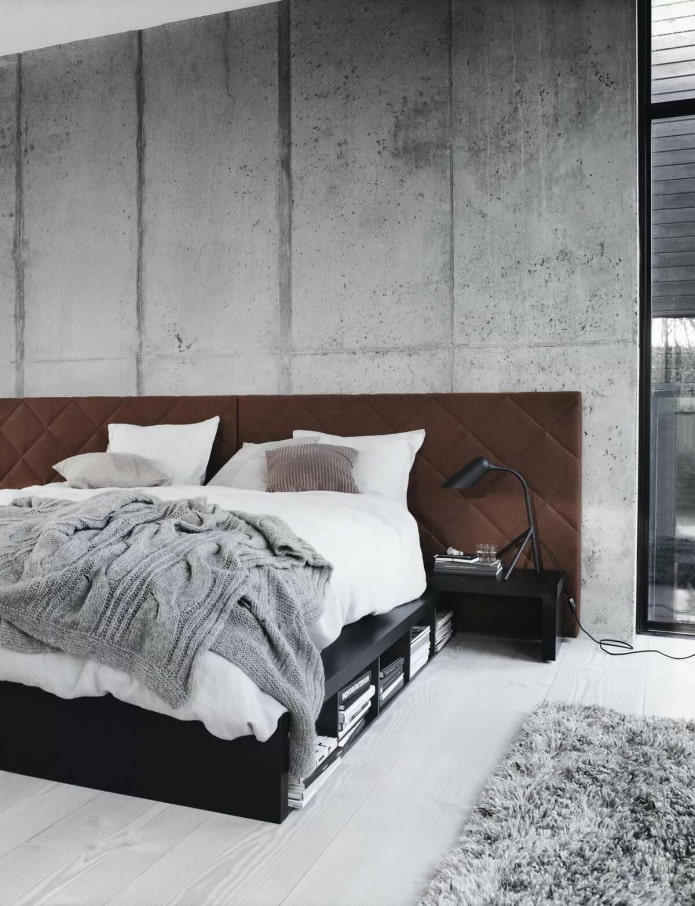 pereți de beton în dormitor