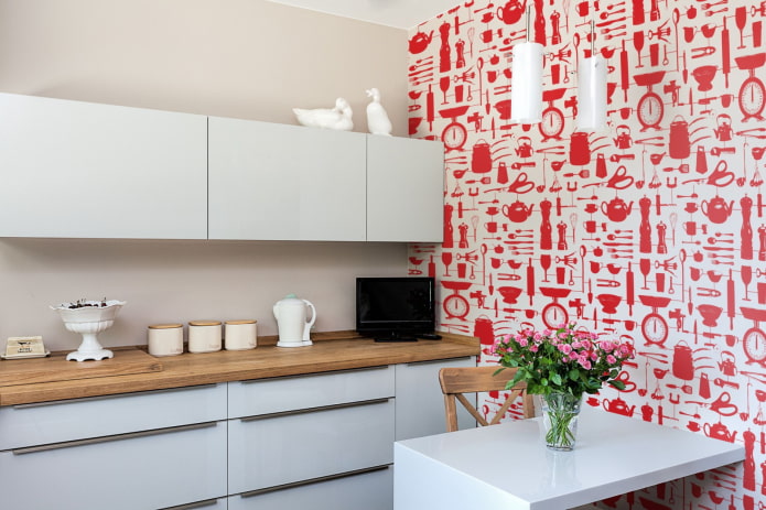 giấy dán tường màu đỏ cho nhà bếp
