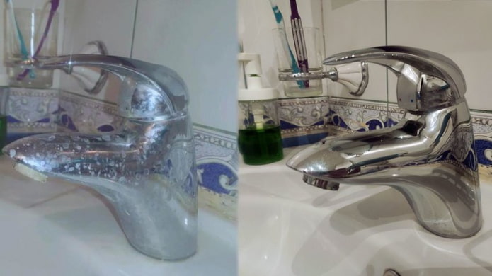 Vandhane før og efter rengøring med eddike