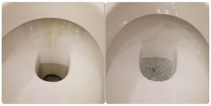 Toaleta pred a po vyčistení kyselinou boritou