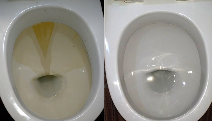 Toaleta před a po čištění přípravkem Domestos