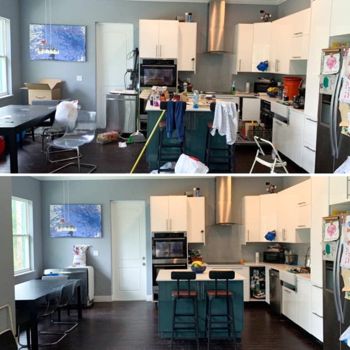 التنظيف في المطبخ وغرفة الطعام