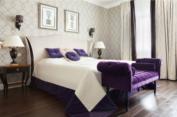 violetti penkki makuuhuoneessa
