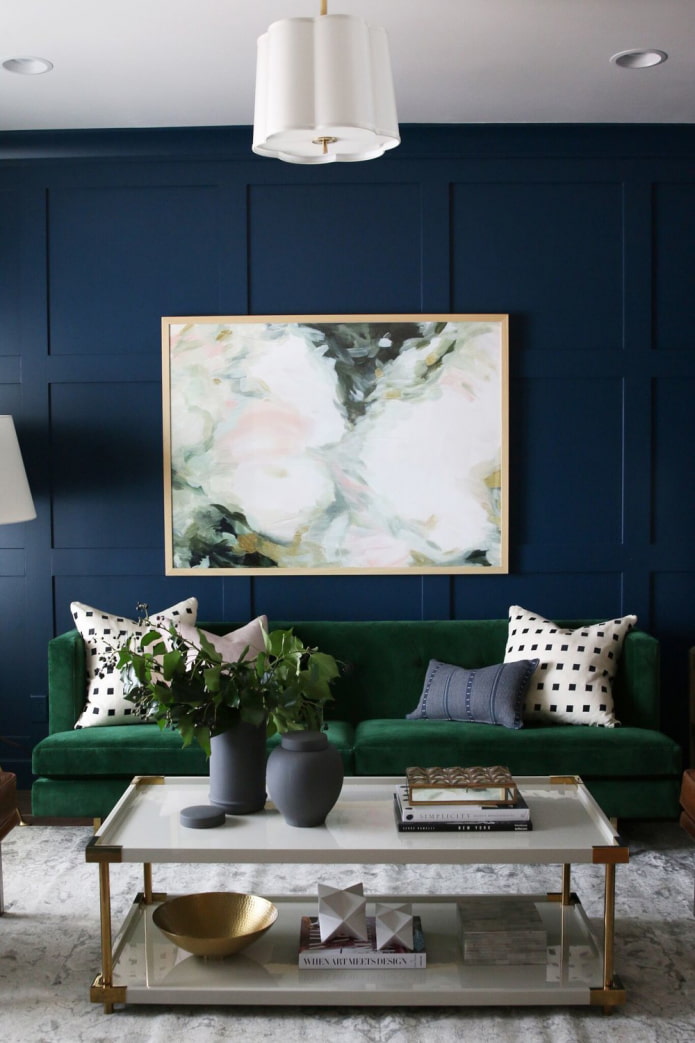 modrozelená obývacia izba
